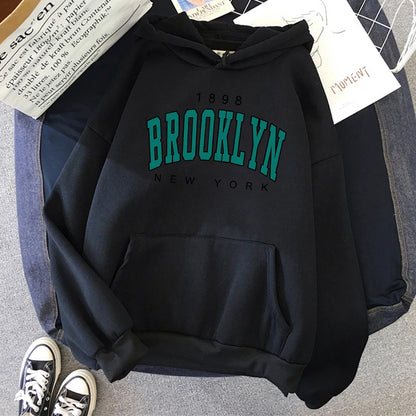 1898 Brooklyn New York Printed Women Hoodies Fashion Fleece Hoody Creativity Pullover Clothing Street Loose Sweatshirts Women’S