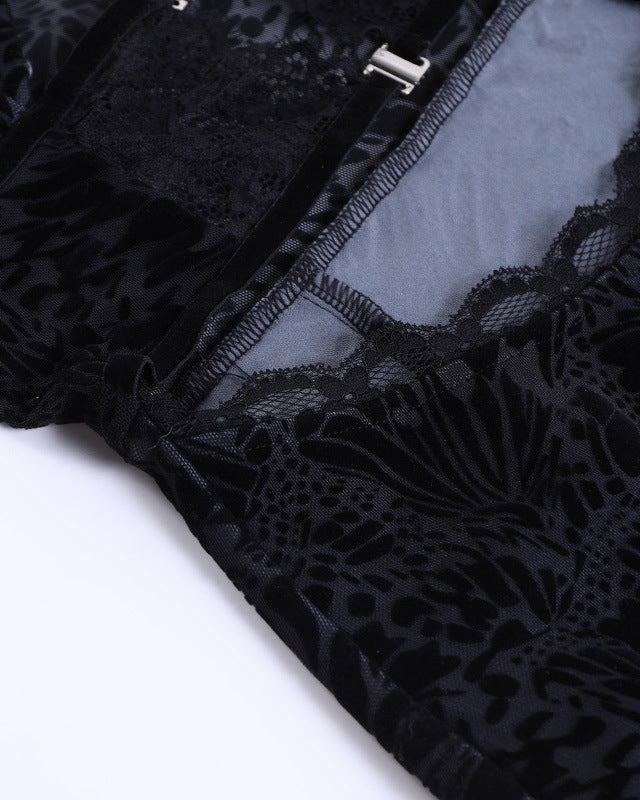 Slim Fit Velvet Lace Hollow Short Dress