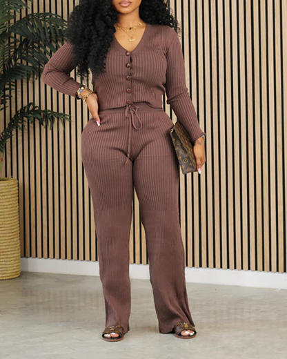 Knitted Slim-Fit Pants 2-Piece Set