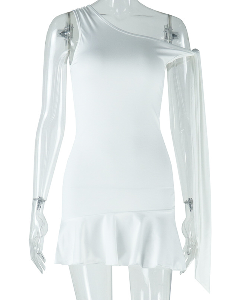 Slanted Neckline Off-Shoulder Irregular Dress