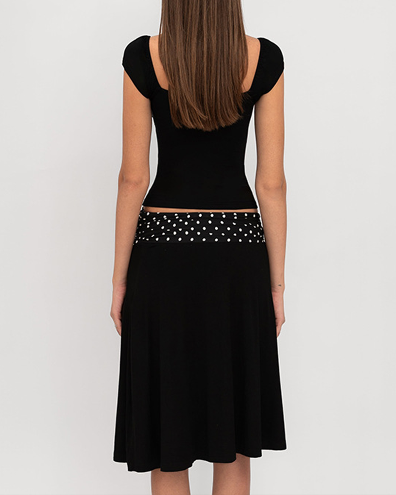 Polka Dot Patchwork Skirt Suit