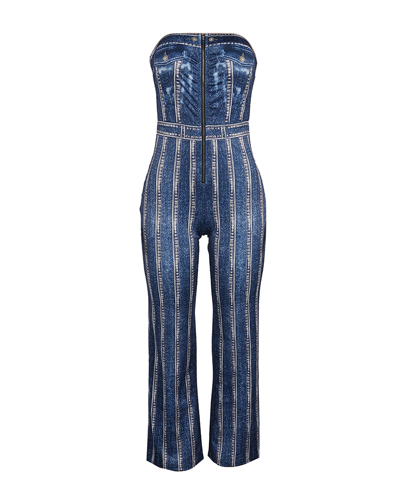 Printed Stretch Wide-Leg Jumpsuit