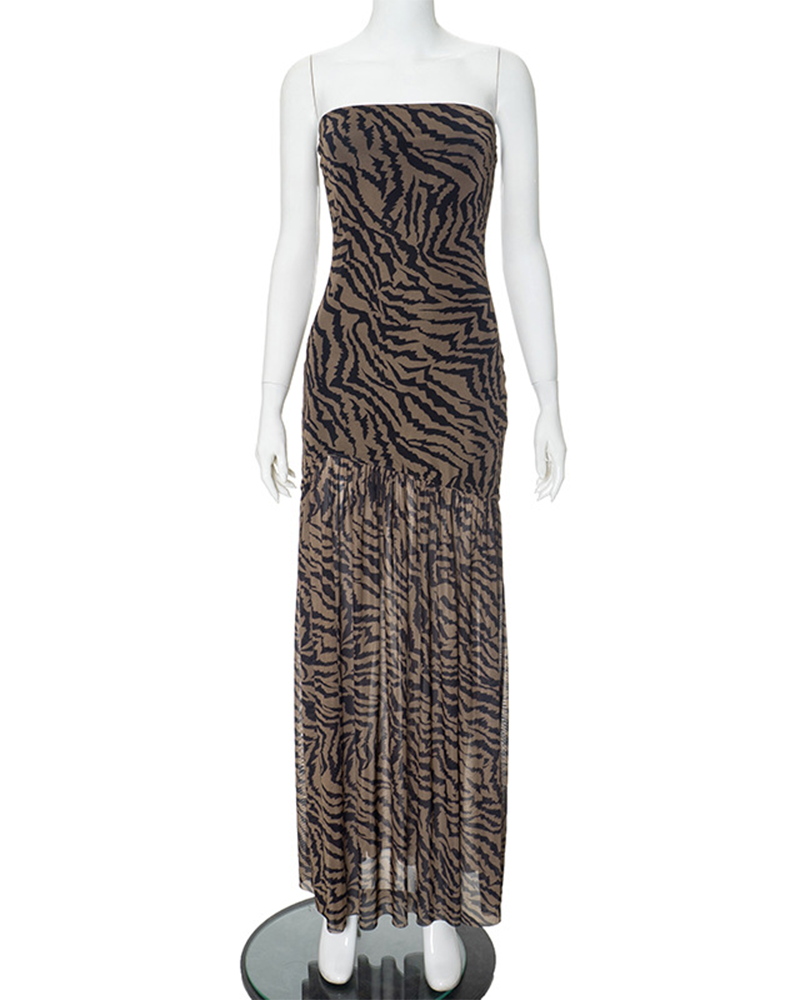 Leopard-Print Crossed Net Yarn Splice Dress