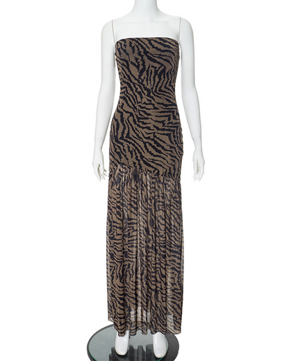 Leopard-Print Crossed Net Yarn Splice Dress