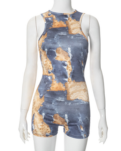 Printed Fitted Open Back Jumpsuit