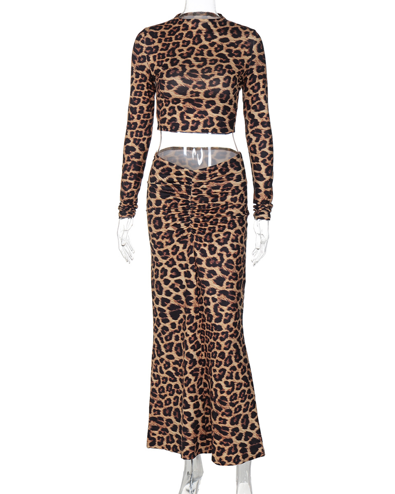 Leopard-Print Long-Sleeved Elegant Elastic Suit