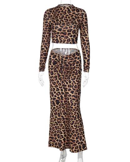 Leopard-Print Long-Sleeved Elegant Elastic Suit