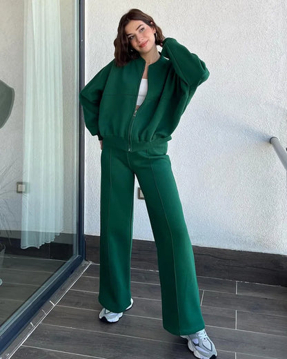 Urban Chic - Green ZippeRed Cardigan and Trousers Set