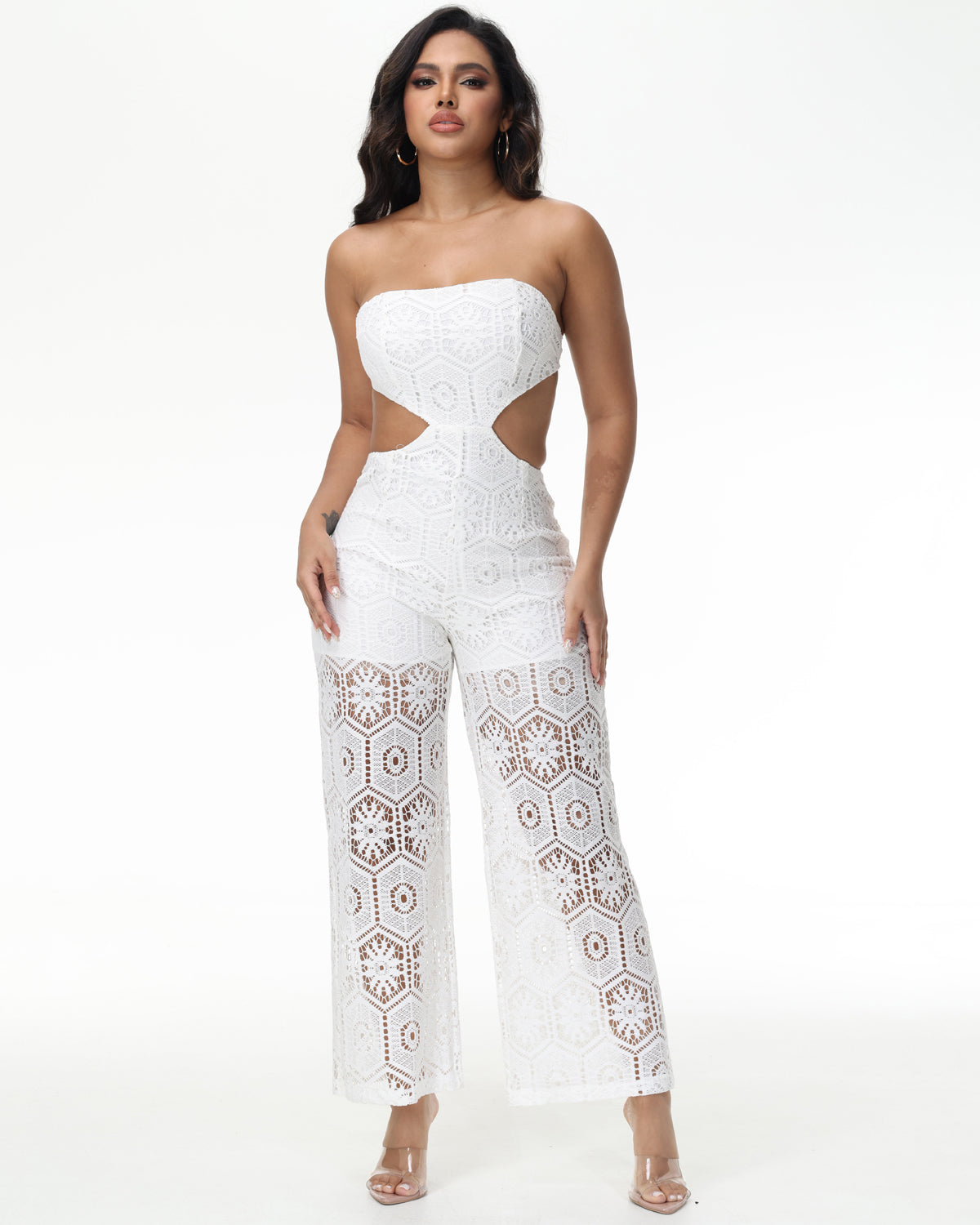 Tube Top Cutout Tie Jumpsuit