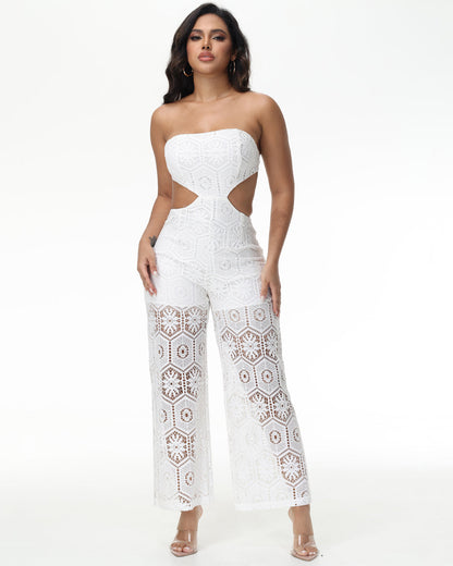 Tube Top Cutout Tie Jumpsuit