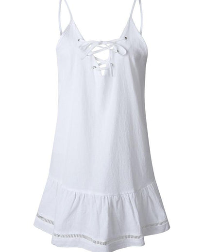 Strap Hollow Out Lace-Up Dress