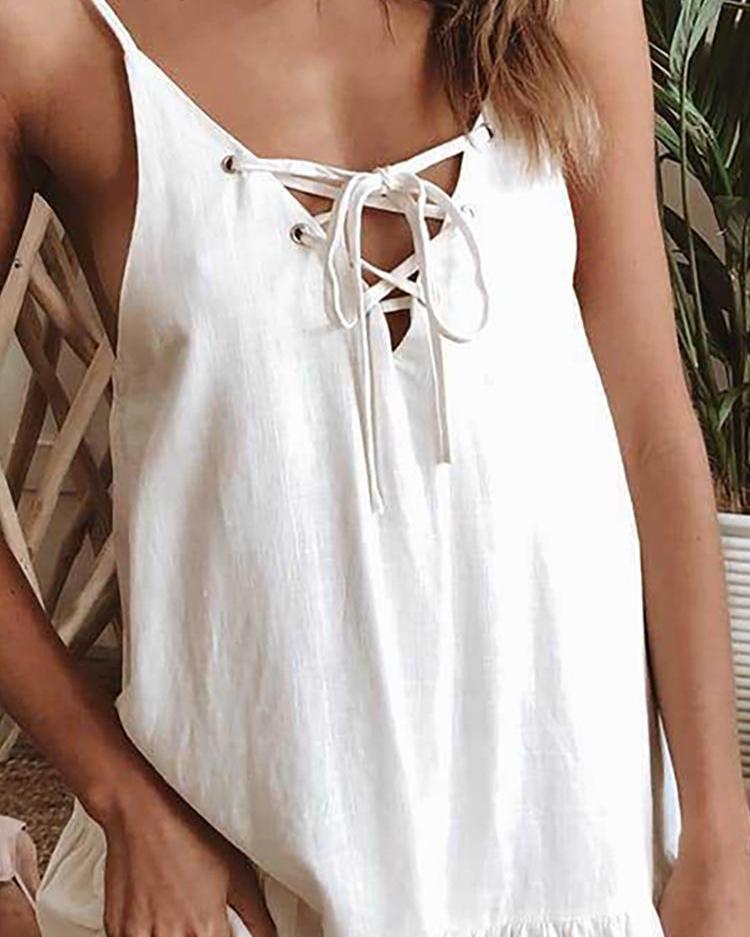 Strap Hollow Out Lace-Up Dress