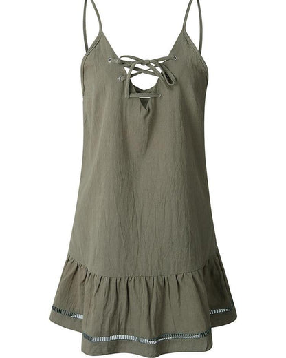 Strap Hollow Out Lace-Up Dress