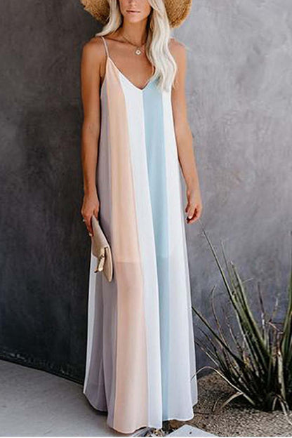 Striped V-neck Maxi Dress