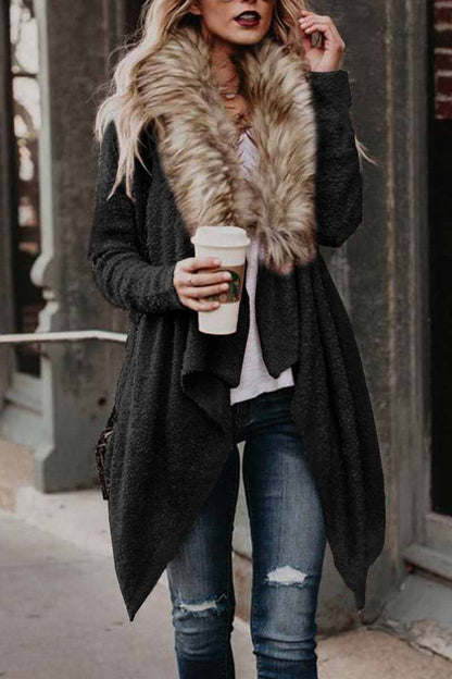 Casual Fur Collar Cardigan Plush Trench Coat