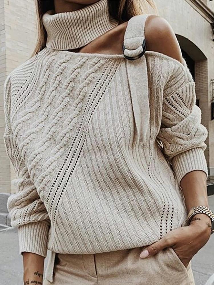 Turtleneck Patchwork Apricot Sweater