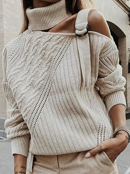 Turtleneck Patchwork Apricot Sweater