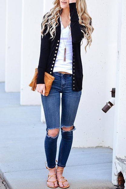 Long Sleeves Buttons Design Cardigan Tops(7 Colors)