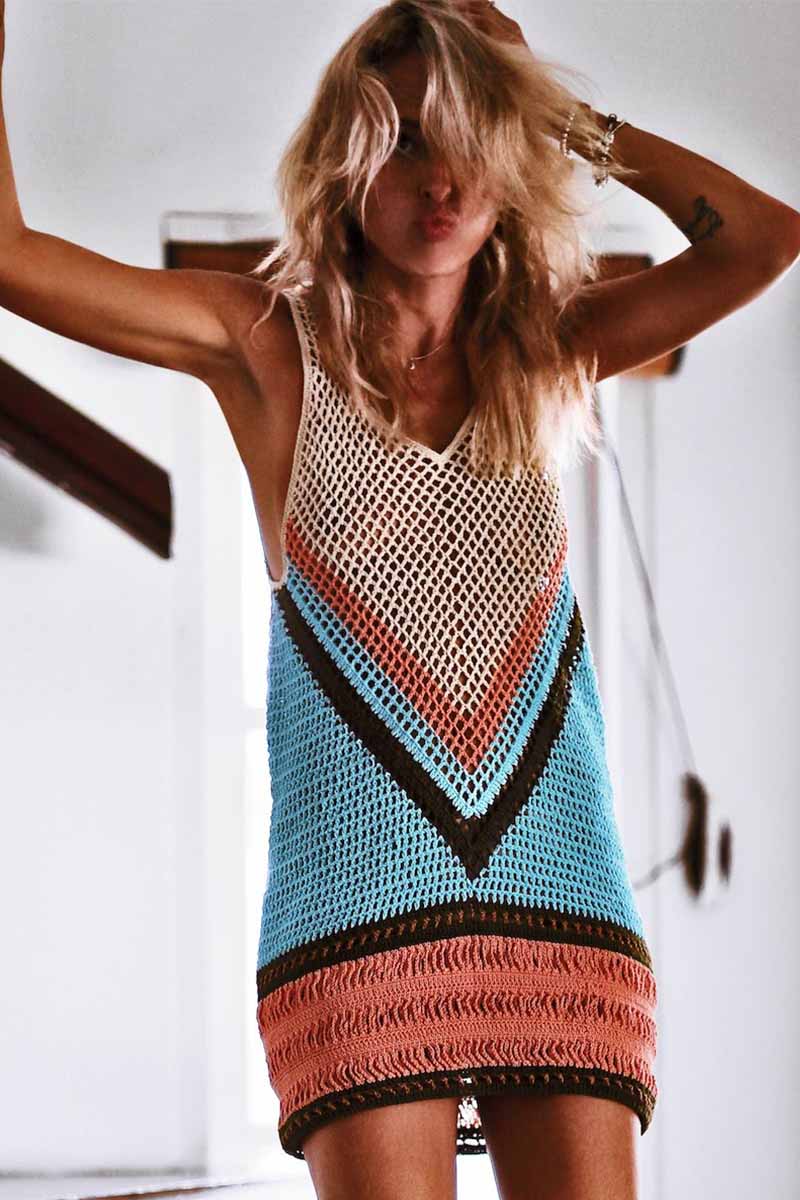 Traje de baño de bikini de playa de verano con protección solar mini vestido