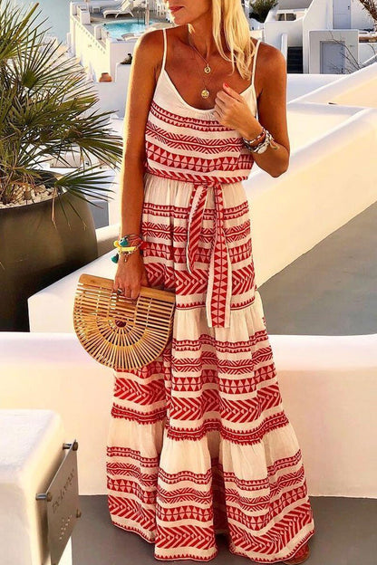 Geometric Printed Loose Ankle Maxi Dress(4 Colors)