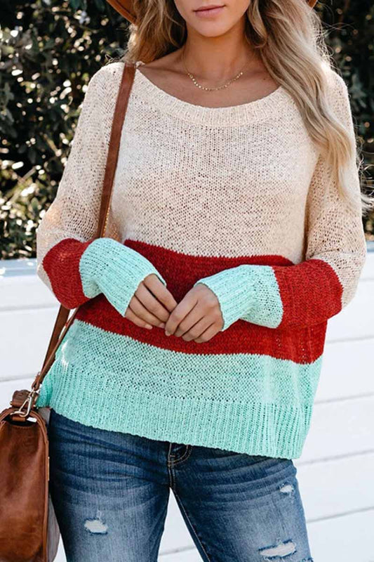 Pink Contrast Stitching Sweater