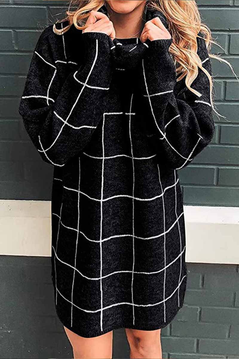 High Collar Plaid Loose Mini Dress(3 Colors)
