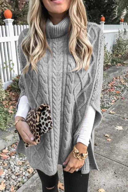 High Neck Loose Cable Knit Pattern Stitching Sweater (7 Colors)