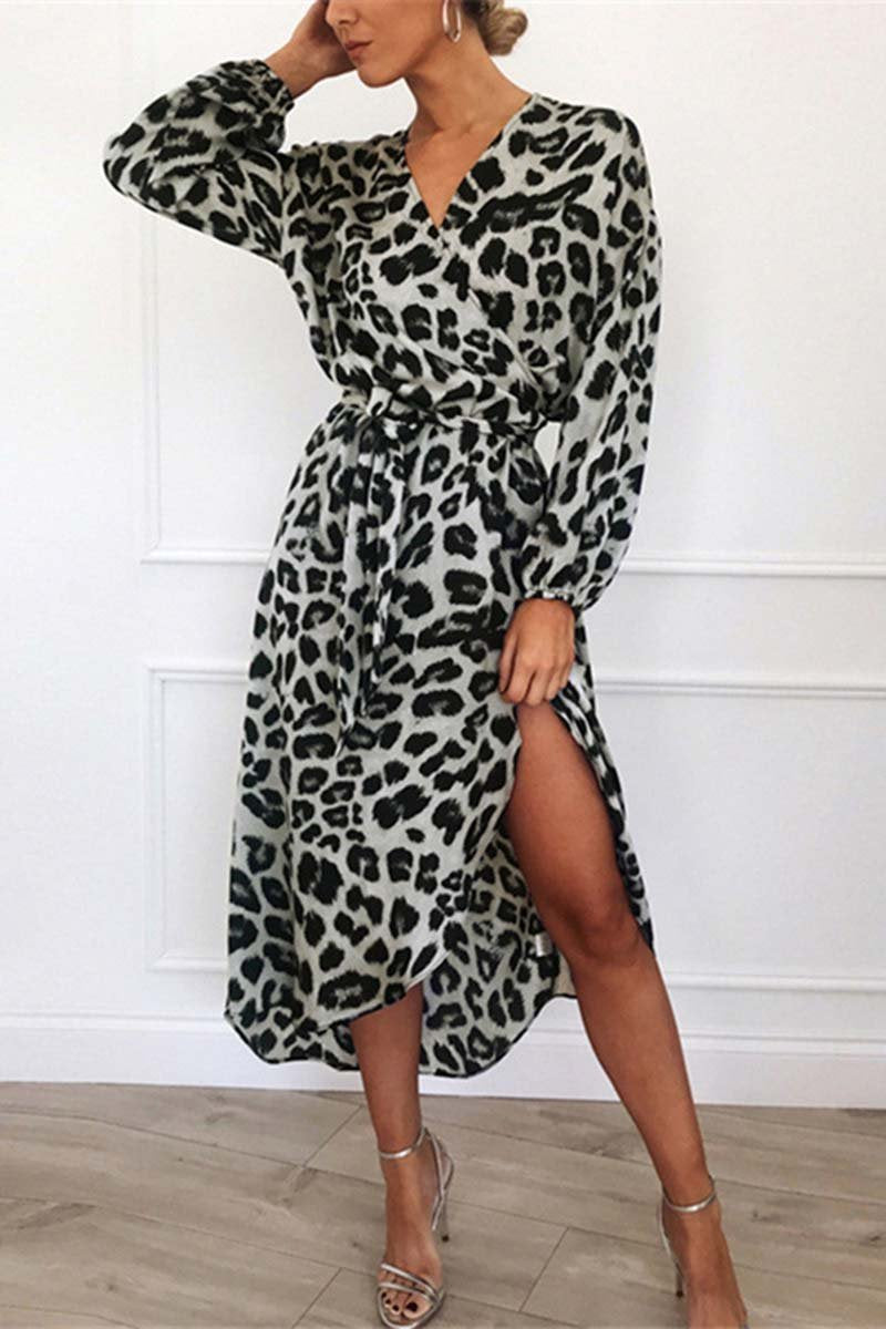 V Neck Sexy Leopard Dress(4 Colors)