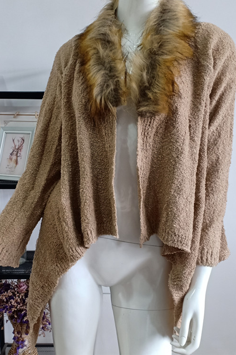 Casual Fur Collar Cardigan Plush Trench Coat