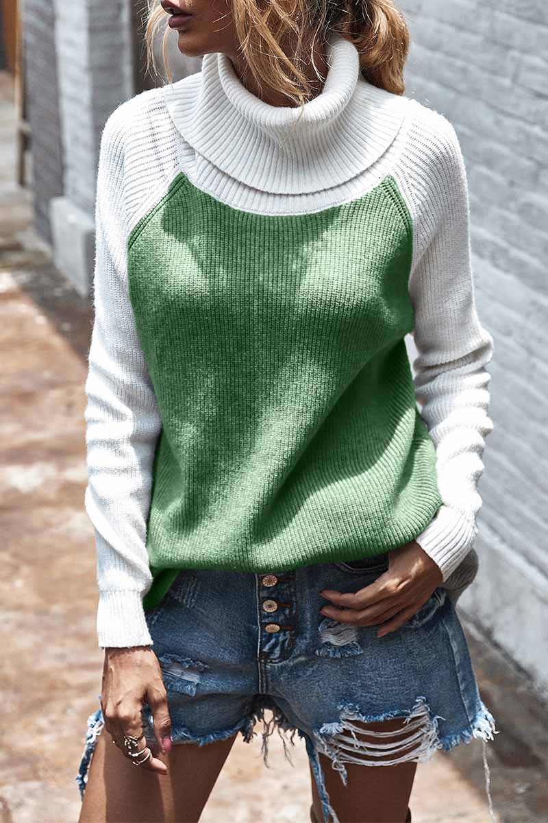 Contrasting High Neck Solid Sweater