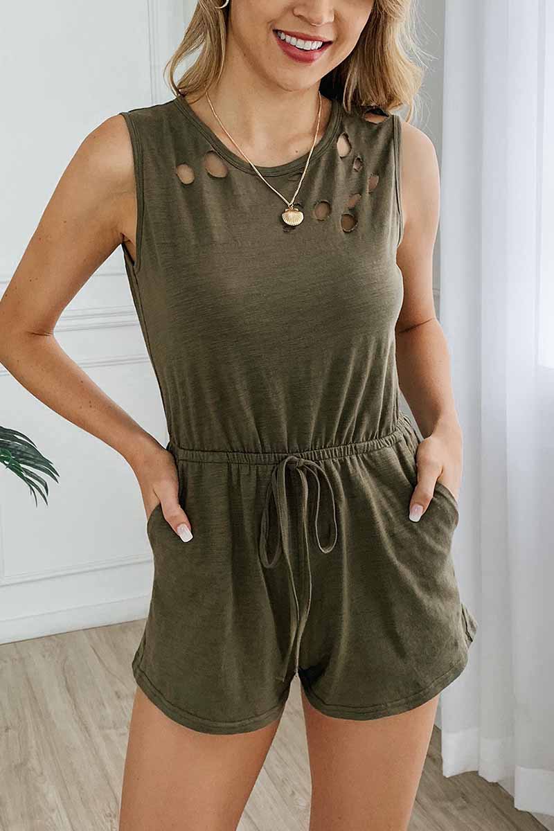 O-neck Djustable Jumpsuit With Pocket