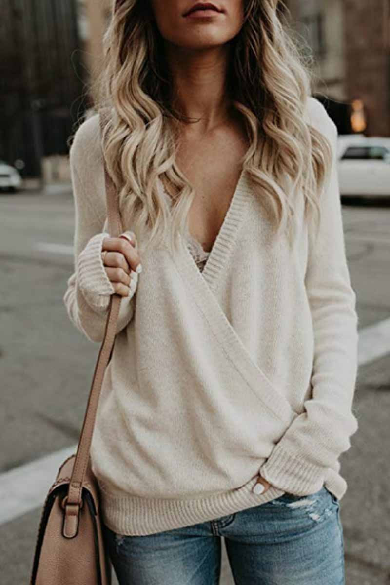 Deep V Neck Design Street sweater