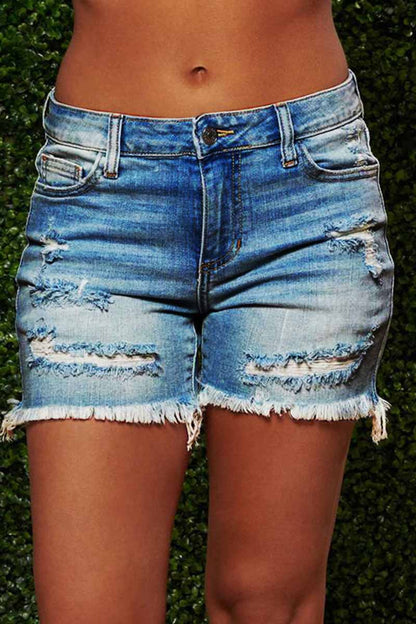 On-trend Fringed Ripped Denim Shorts(3 Colors)