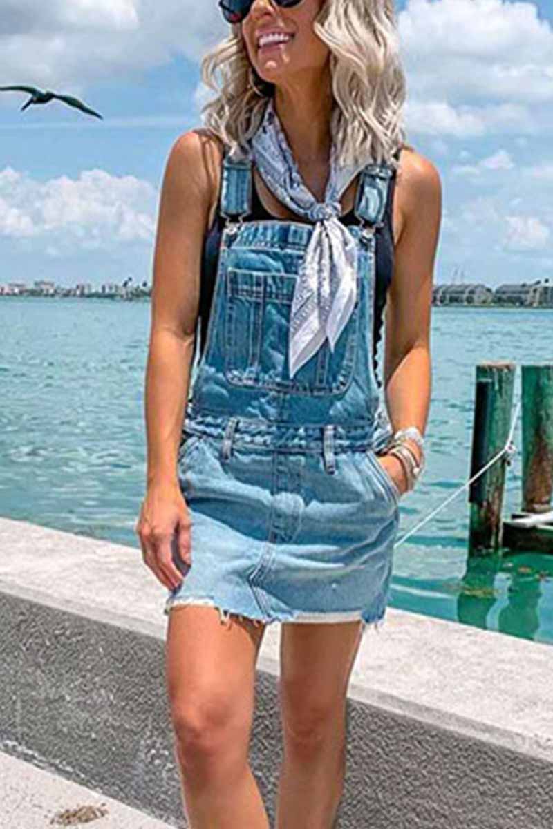 Blue Denim Casual Overall Dress