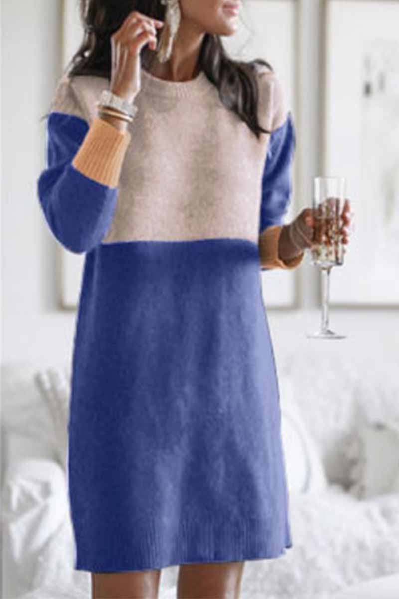 Vestido holgado con cuello redondo y paneles (2 colores)