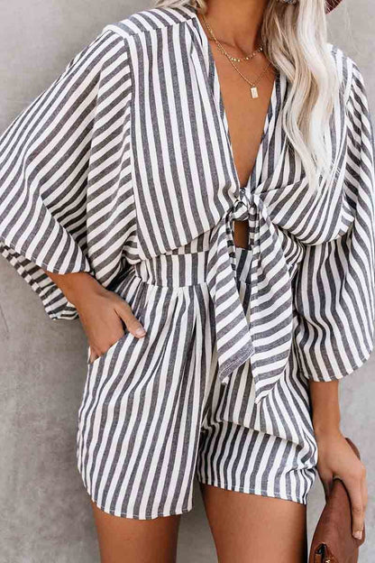 Striped Short Sleeve Loose Romper