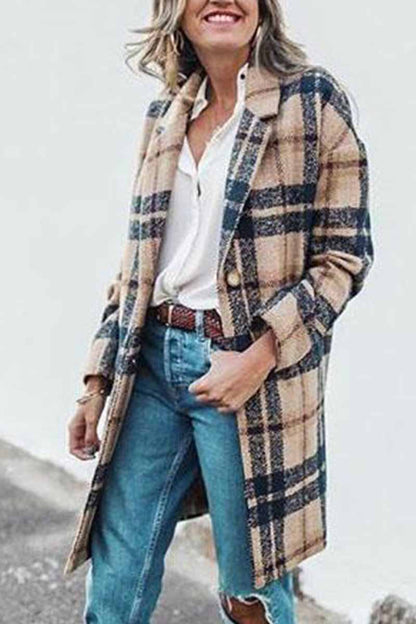 Plaid Contrast Windproof Coat