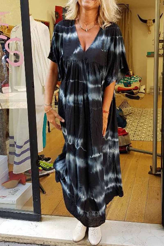 Printed Tie-dye V-neck Casual Maxi Dress