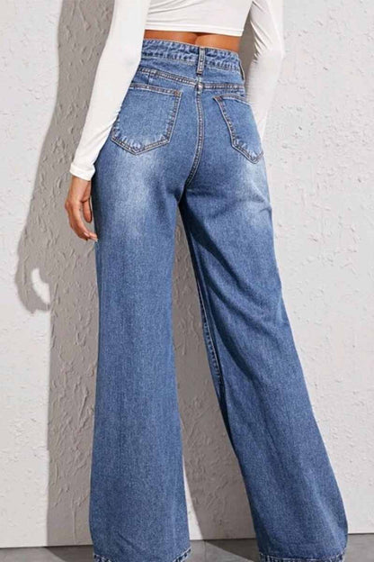 Solid Loose Blue Denim Trousers