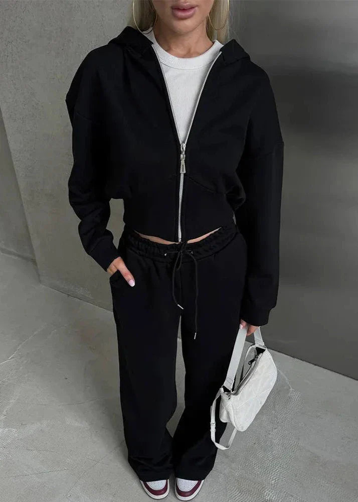 Cozy Cream - Cropped Hoodie and Jogger Set