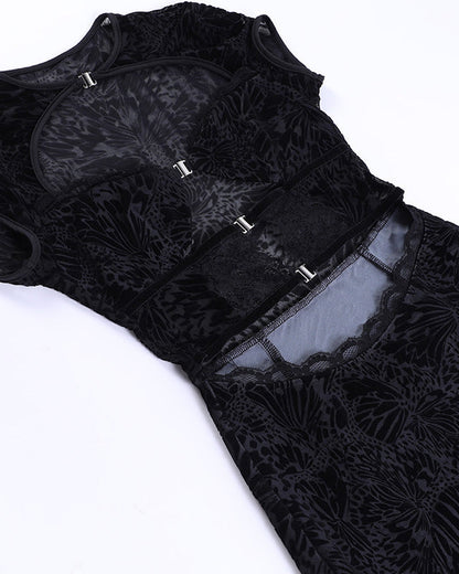 Slim Fit Velvet Lace Hollow Short Dress