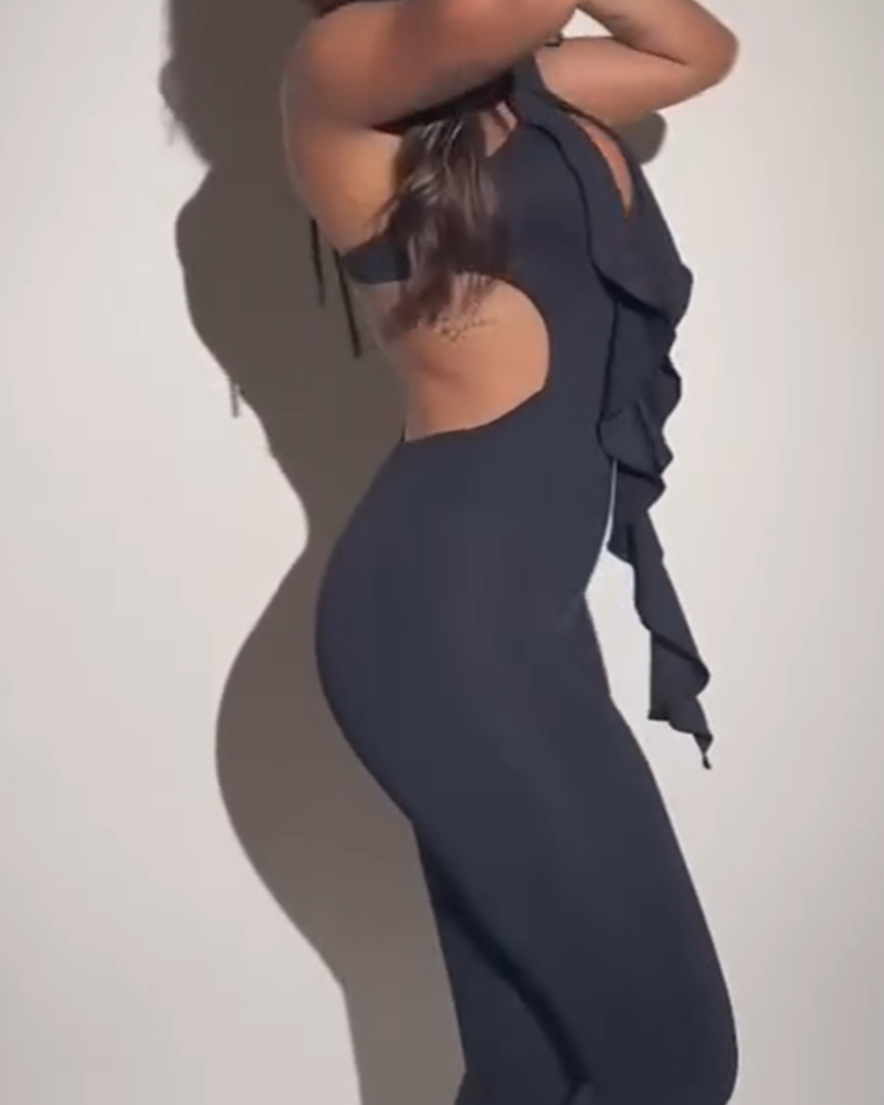 Halter Neck Lace-Up Slim-Fit Jumpsuit