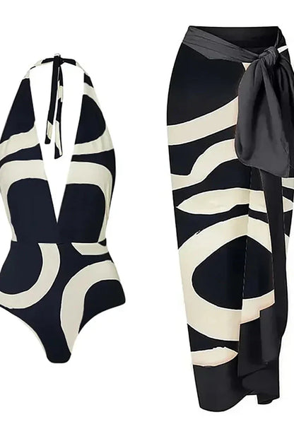 Colorblock Halter High-Waist One-Piece Swimsuit