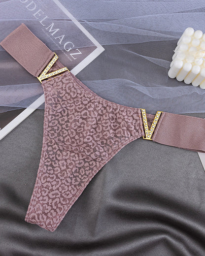 V-Neck Rhinestone Lace Panties（9 Pieces）