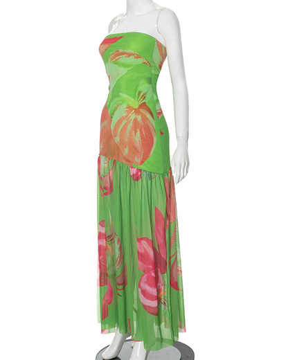 Leopard-Print Crossed Net Yarn Splice Dress