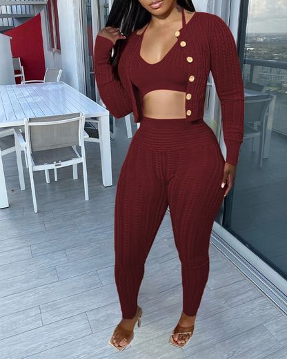 Knitted Cardigan Sweater Set