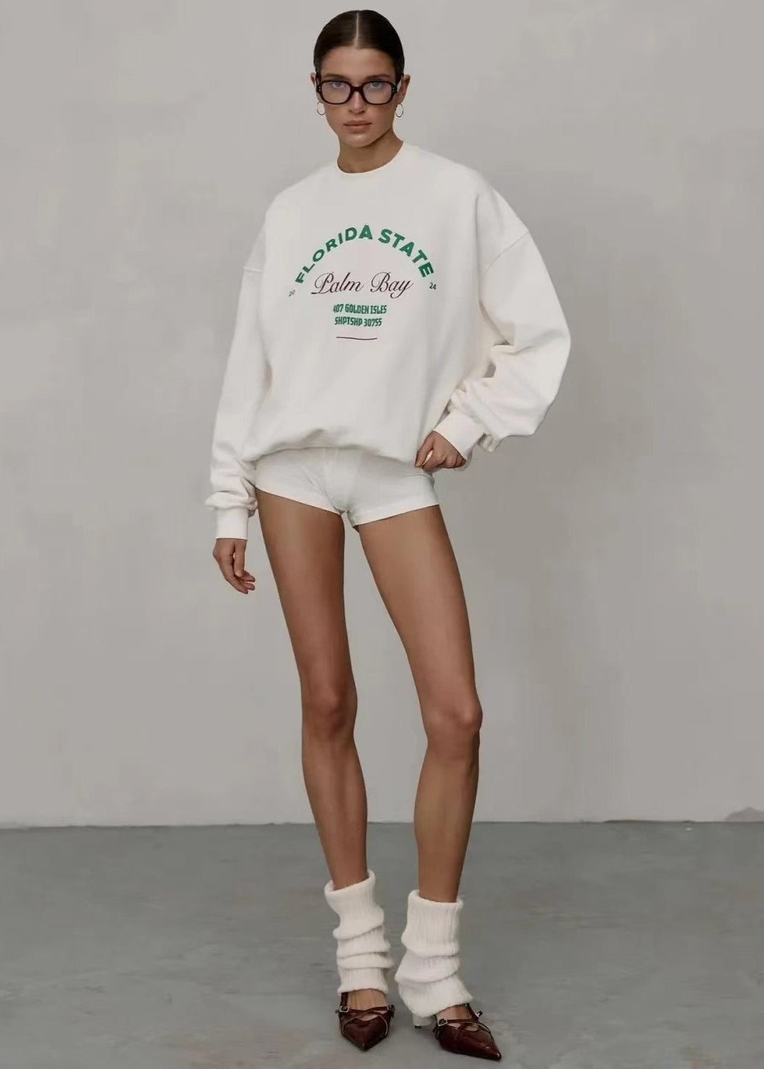 Palm Bay Oversized Graphic Sweatshirt – White Crewneck Pullover