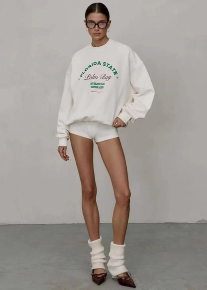 Palm Bay Oversized Graphic Sweatshirt – White Crewneck Pullover