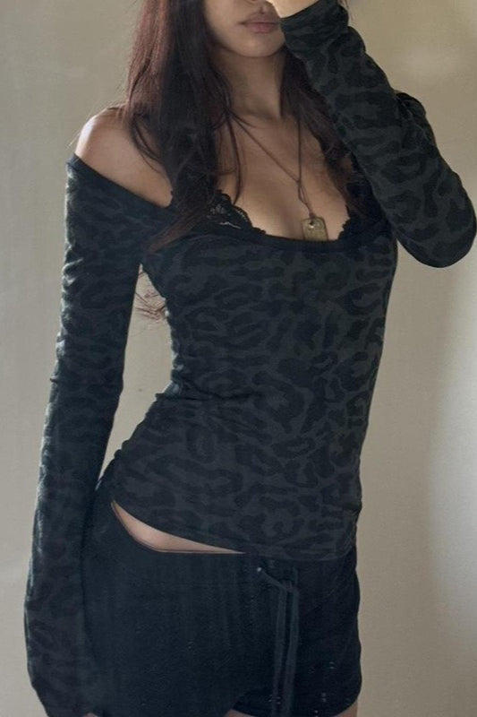 Off Shoulder Leopard Layered Blouse