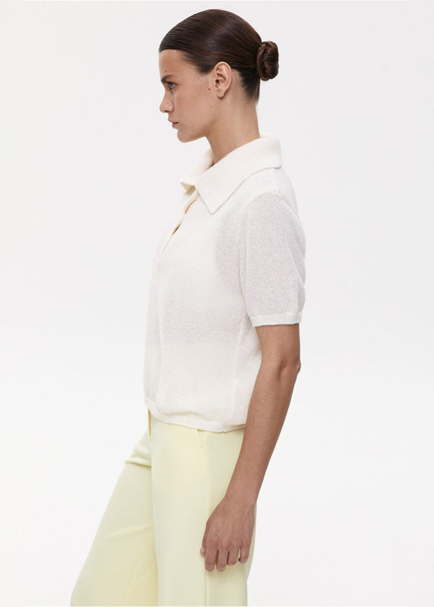Clara Soft Knit Polo Tee – Lightweight Textured Short Sleeve Top